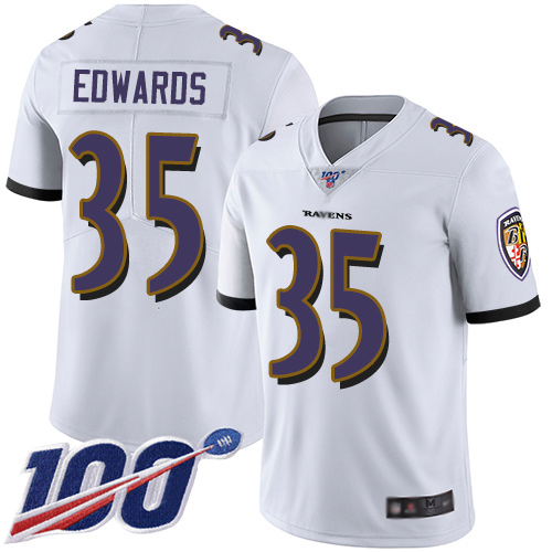 Baltimore Ravens Limited White Men Gus Edwards Road Jersey NFL Football 35 100th Season Vapor Untouchable